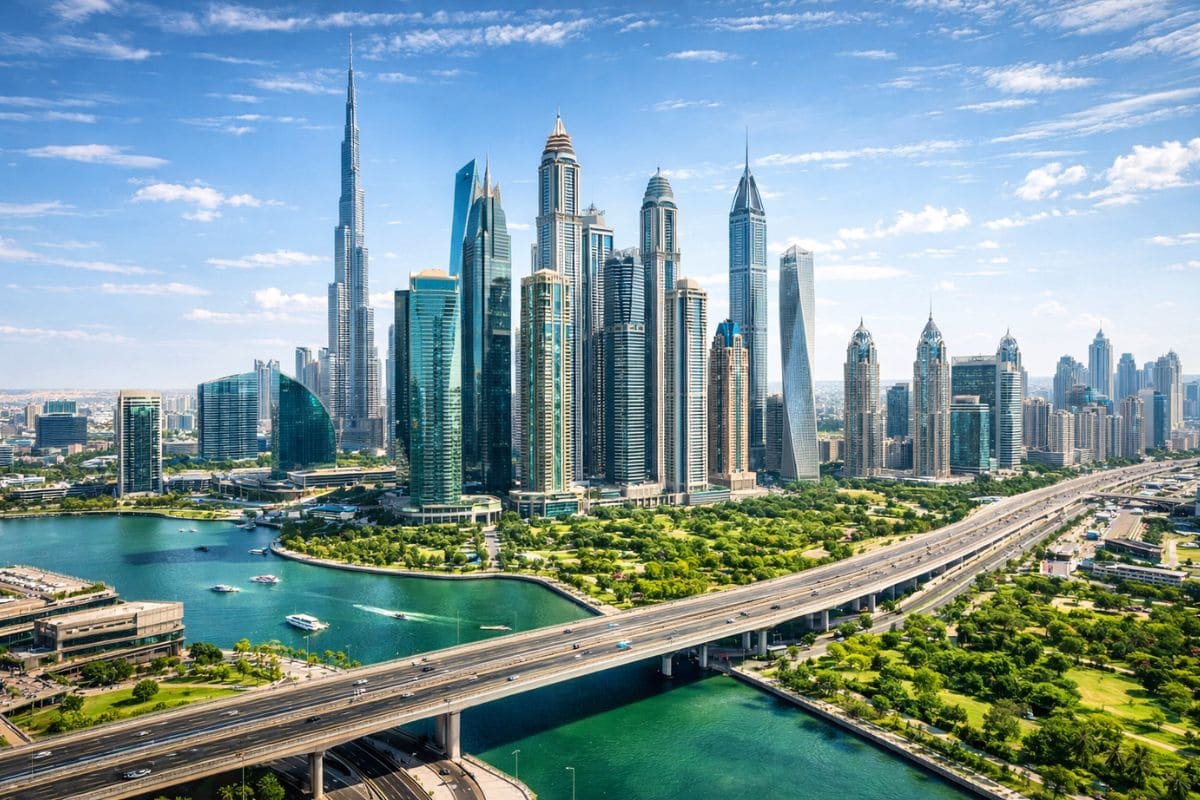 ciudad moderna con rascacielos representando los negocios digitales en internet