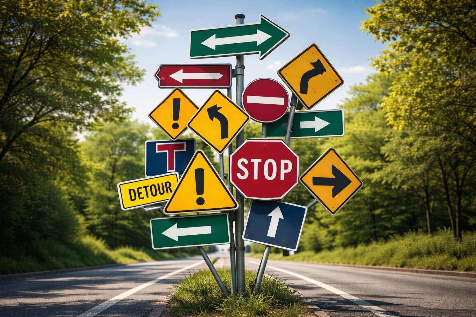 5 errores al crear una página web representados con señales contradictorias