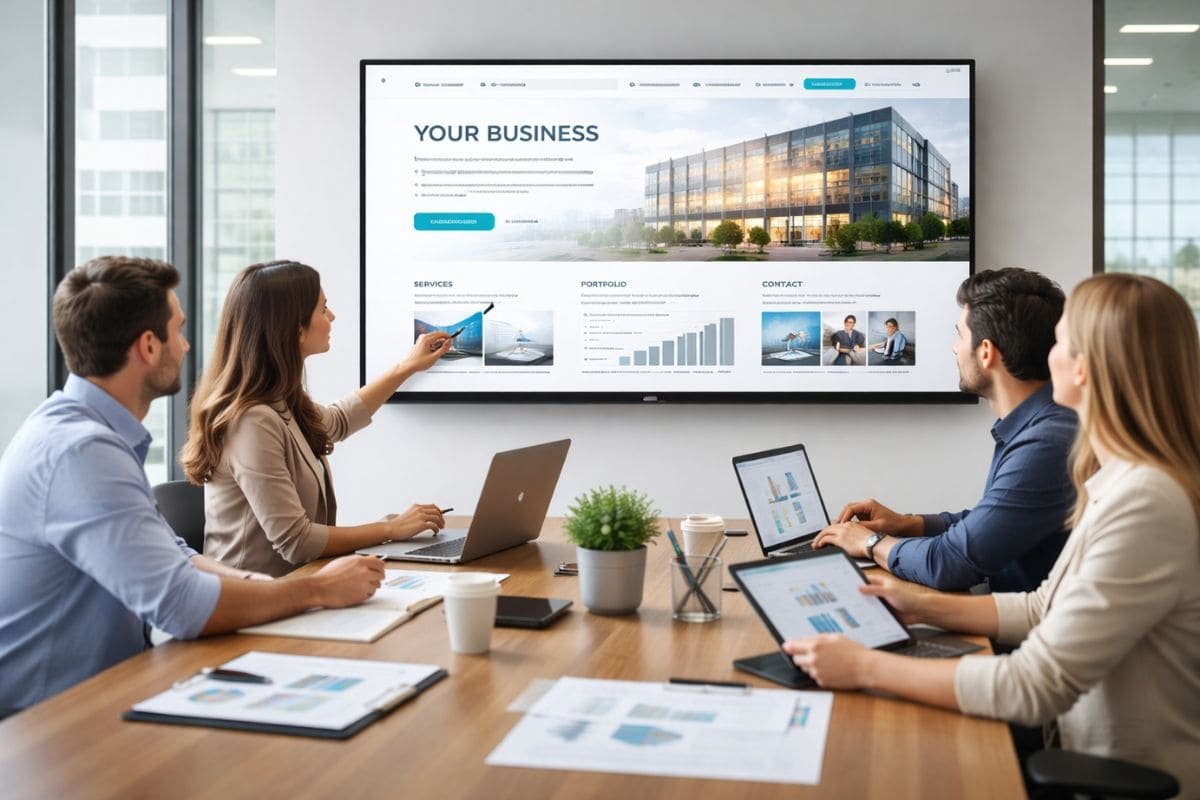 equipo analizando una página web profesional para un negocio